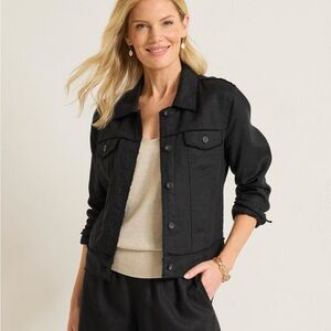 TOMMY BAHAMA 100% Linen Raw Edge Button Down L/S Jacket Black Size Large EUC